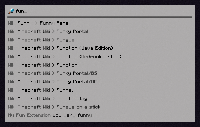 a search box with 'fun' typed in it. Funny Page is the first result