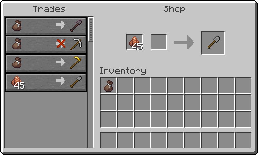 viewing the shop from the buyer's point of view, with the items set from the trade interface