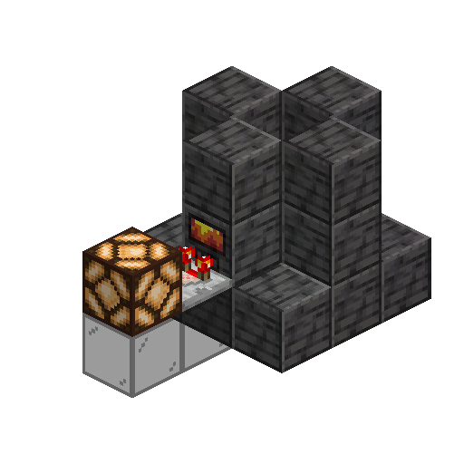 An image showing a comparator outputting a signal from a Forge Controller block into a Redstone lamp.