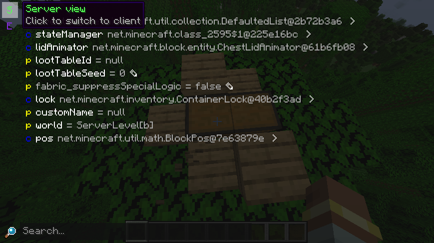 S button hovered over with tooltip "Server view, click to switch to client"