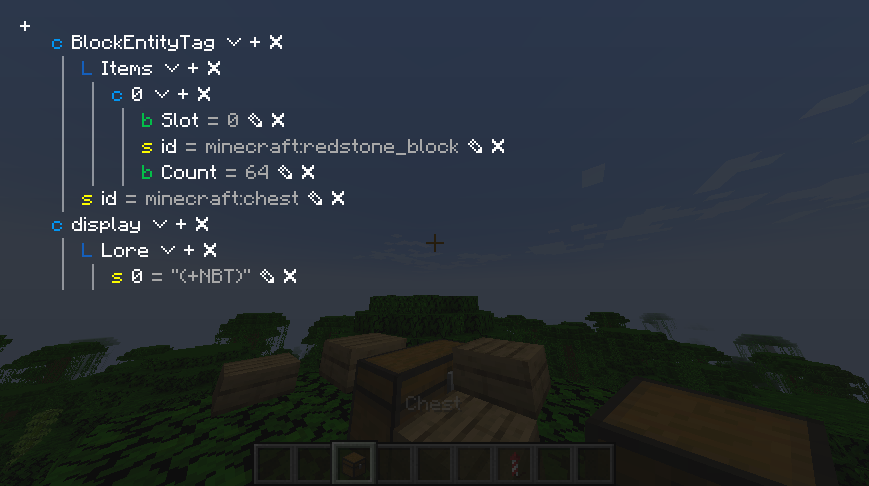 inspecting a chest item with 64 redstone blocks