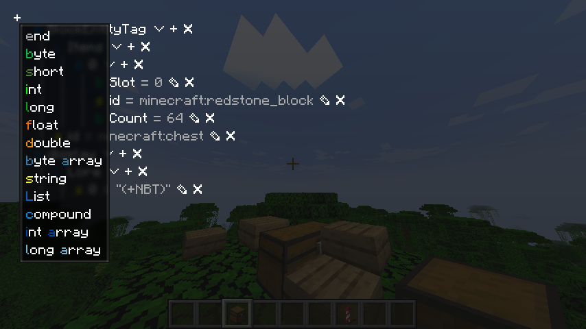 type selector with all nbt element types rooted at the sidebar add button
