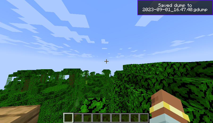 toast saying 'Saved dump to 2023-09-01_16.47.40.gdump'