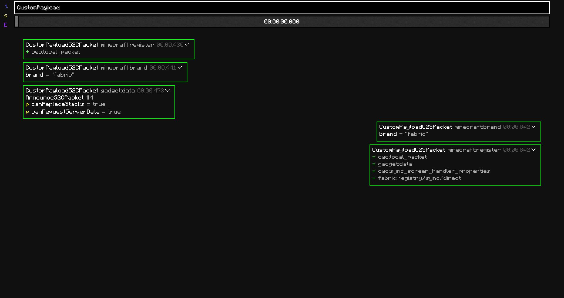 dump viewer with search box containing 'CustomPayload'